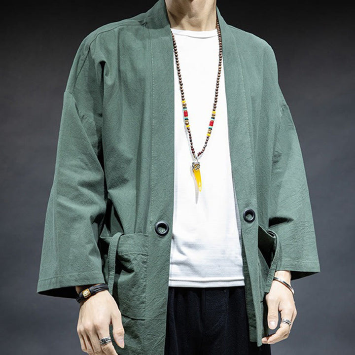 Giacca da uomo in cotone con lacci e apertura frontale tinta unita Buddha Stones - image 24