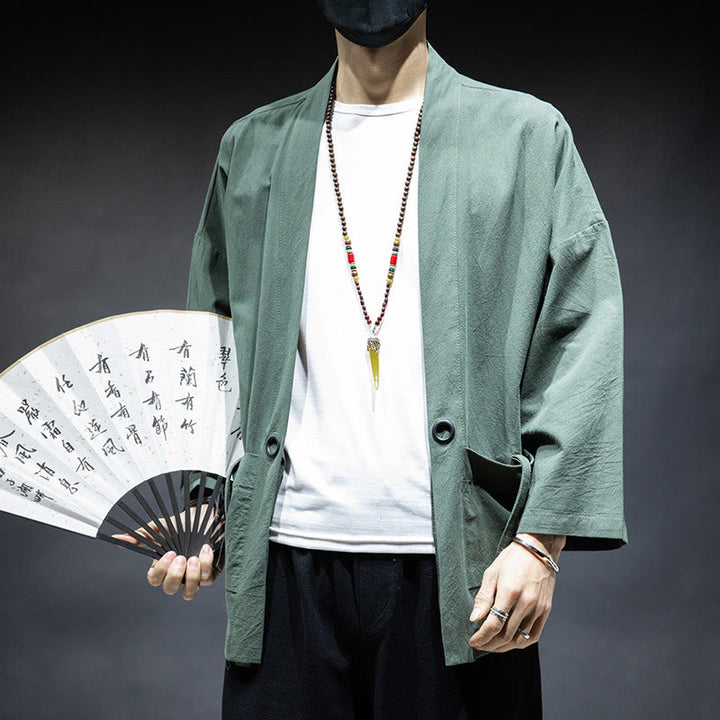 Giacca da uomo in cotone con lacci e apertura frontale tinta unita Buddha Stones - image 23