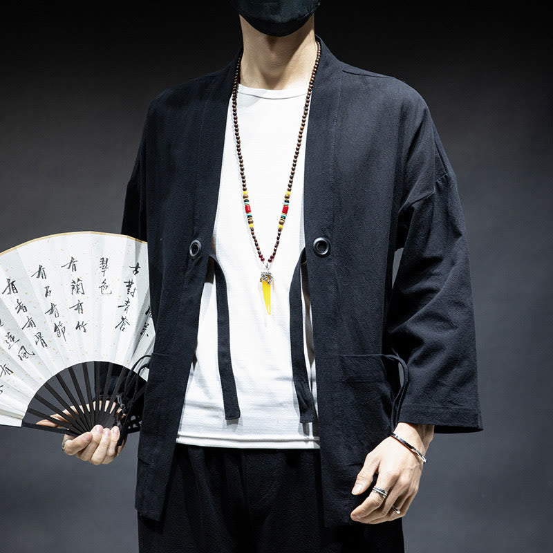 Giacca da uomo in cotone con lacci e apertura frontale tinta unita Buddha Stones - image 10