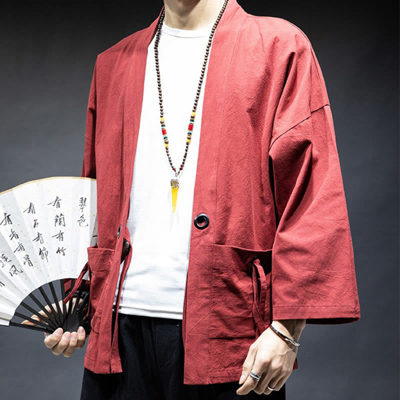 Giacca da uomo in cotone con lacci e apertura frontale tinta unita Buddha Stones - image 13