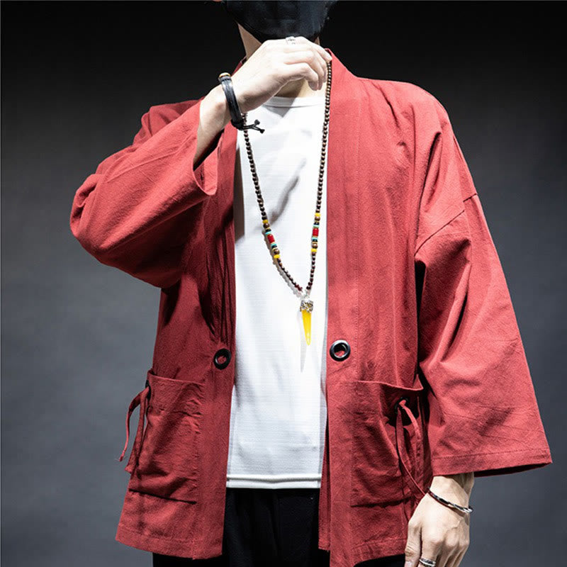 Giacca da uomo in cotone con lacci e apertura frontale tinta unita Buddha Stones - image 15