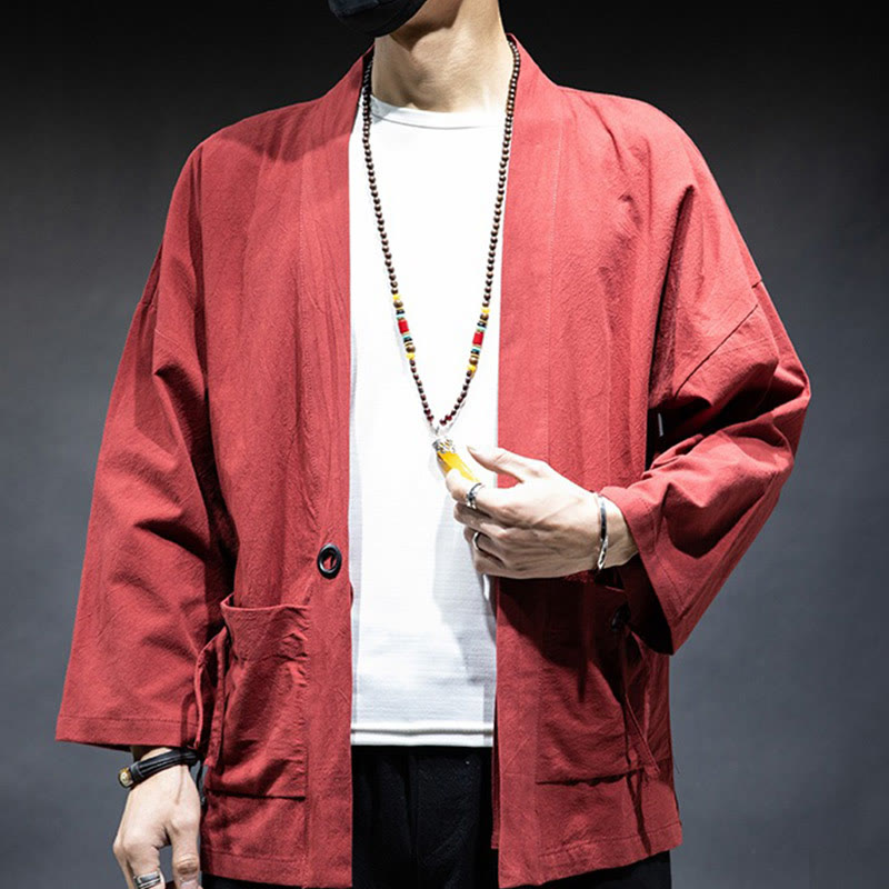 Giacca da uomo in cotone con lacci e apertura frontale tinta unita Buddha Stones - image 17