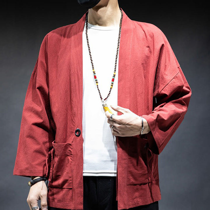 Giacca da uomo in cotone con lacci e apertura frontale tinta unita Buddha Stones - image 17