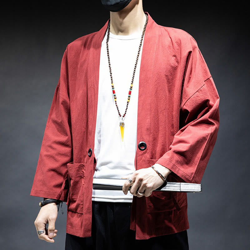 Giacca da uomo in cotone con lacci e apertura frontale tinta unita Buddha Stones - image 18