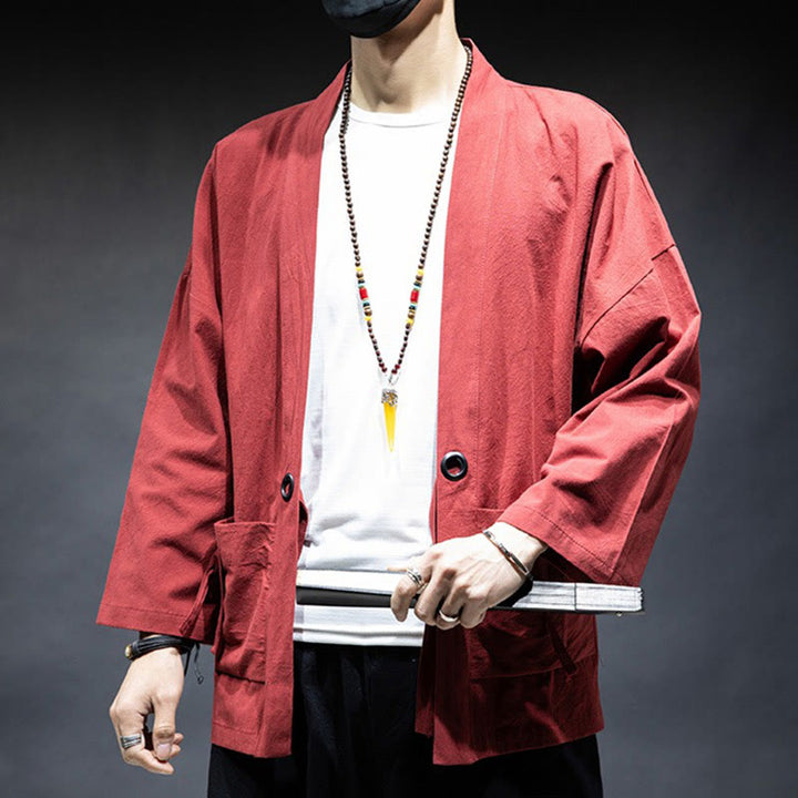 Giacca da uomo in cotone con lacci e apertura frontale tinta unita Buddha Stones - image 18