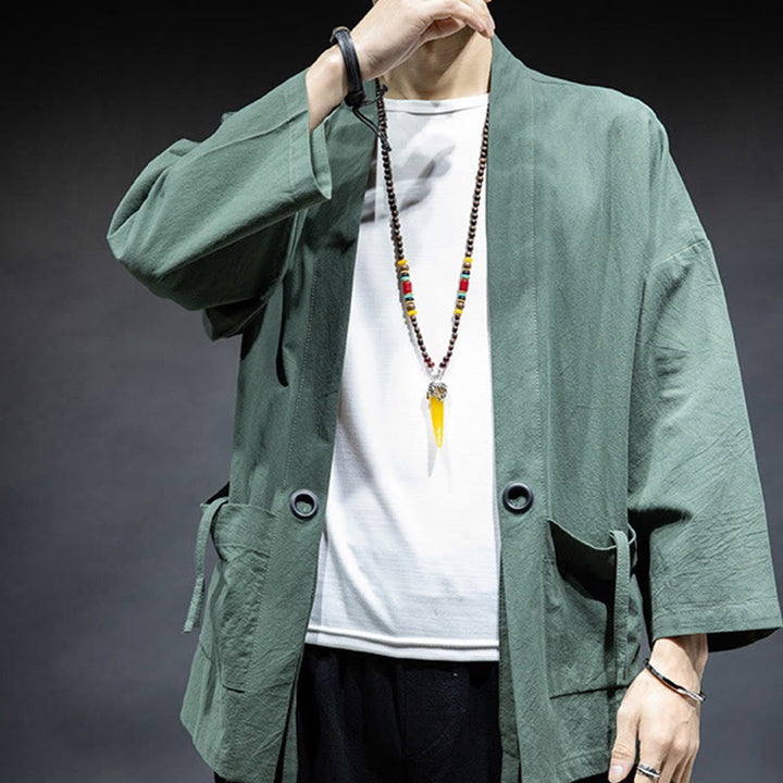 Giacca da uomo in cotone con lacci e apertura frontale tinta unita Buddha Stones - image 25