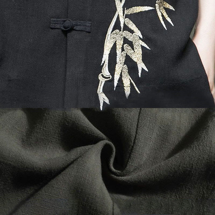 Camicia a maniche corte in lino di bambù con bottoni a rana da uomo Buddha Stones
