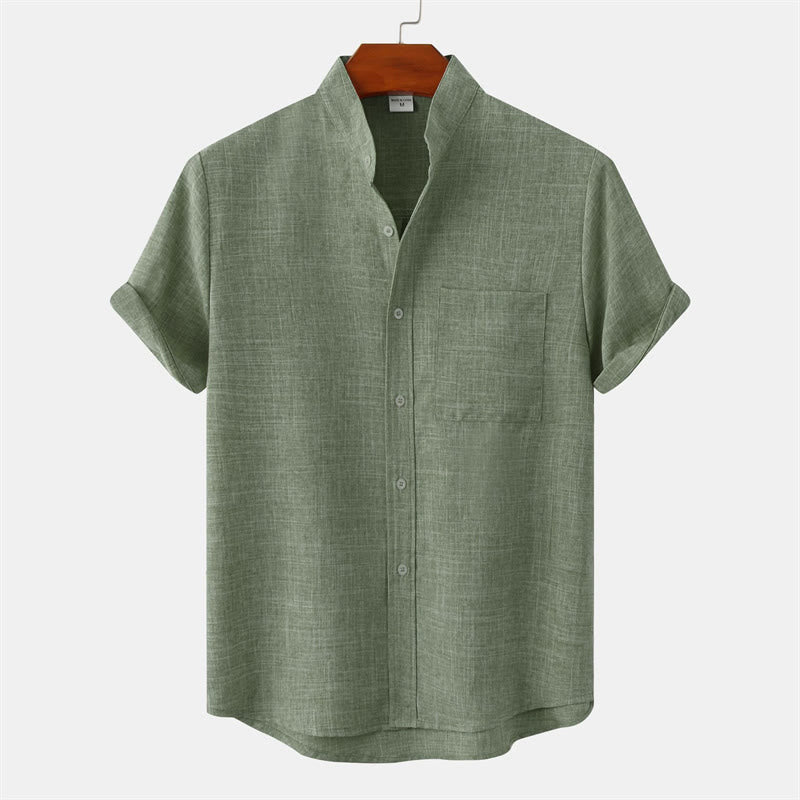 Camicia da uomo estiva a maniche corte con bottoni e taschino, con Buddha Stones. - Verde Mare Scuro - US/UK/AU42, EU52 (3XL) - image 0