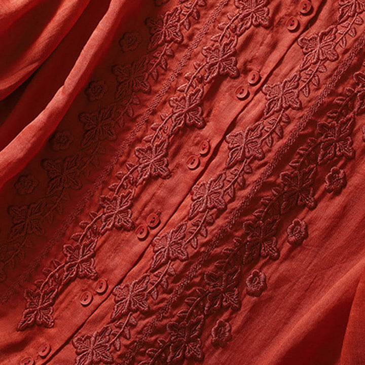 Camicia da donna in cotone e lino con risvolto, manica a tre quarti, motivo floreale, Buddha Stones - image 23