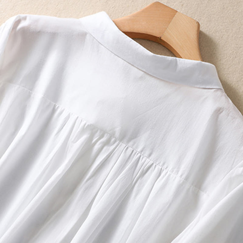 Camicia da donna in cotone e lino con risvolto, manica a tre quarti, motivo floreale, Buddha Stones - image 8