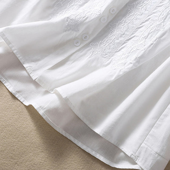 Camicia da donna in cotone e lino con risvolto, manica a tre quarti, motivo floreale, Buddha Stones - image 12