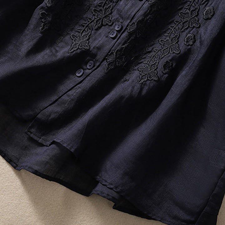 Camicia da donna in cotone e lino con risvolto, manica a tre quarti, motivo floreale, Buddha Stones - image 31