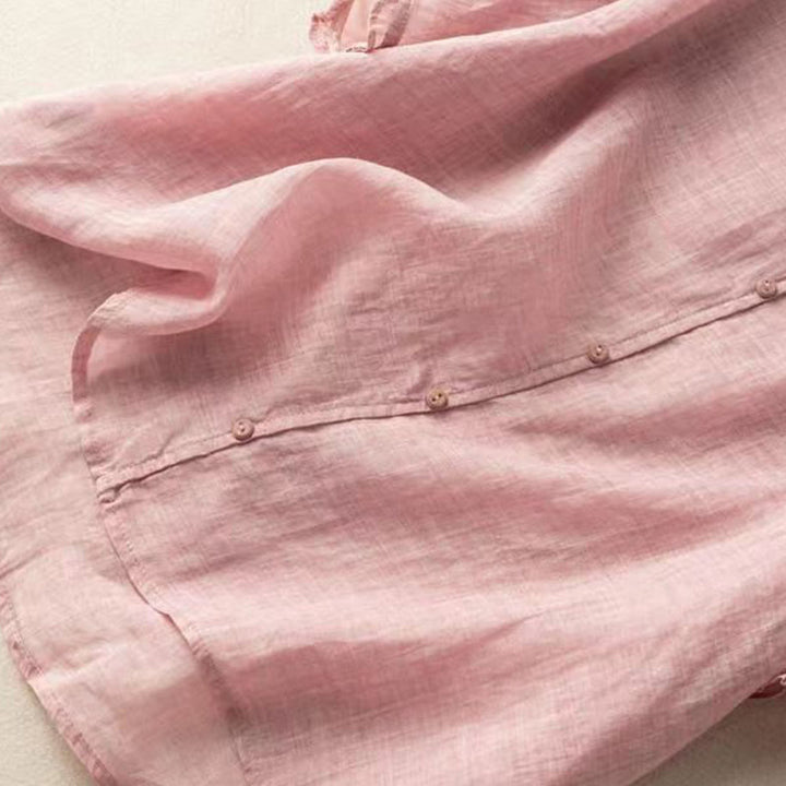Camicia da donna in cotone con collo medio, manica corta, casual e semplice, con bottoni e motivo Buddha Stones