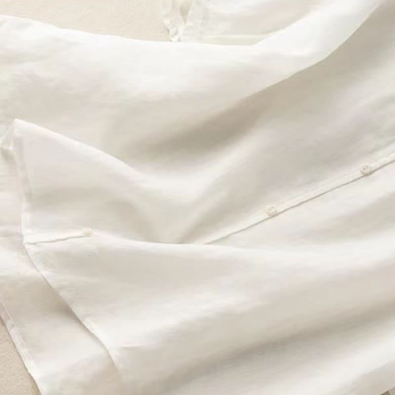 Camicia da donna in cotone con collo medio, manica corta, casual e semplice, con bottoni e motivo Buddha Stones