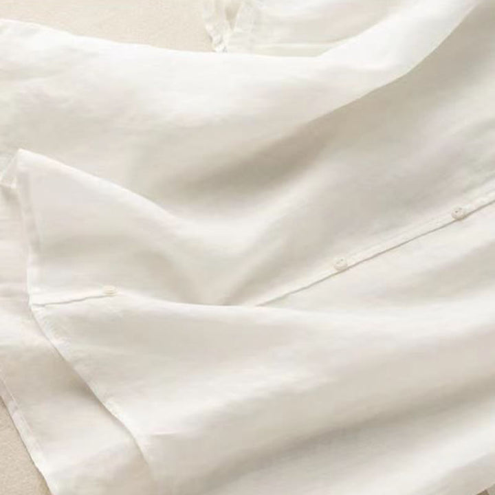 Camicia da donna in cotone con collo medio, manica corta, casual e semplice, con bottoni e motivo Buddha Stones