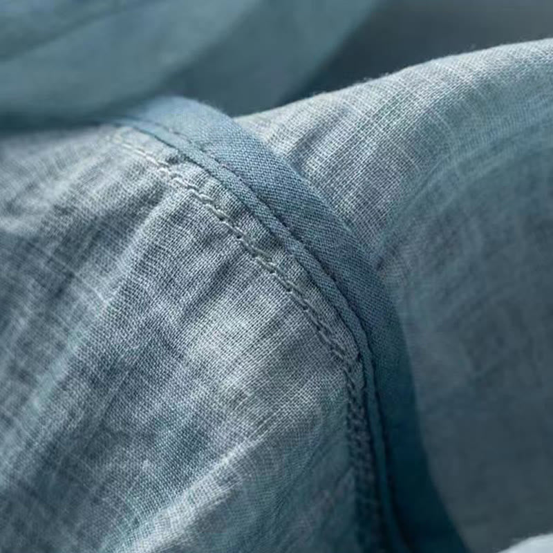 Camicia da donna in cotone con collo medio, manica corta, casual e semplice, con bottoni e motivo Buddha Stones