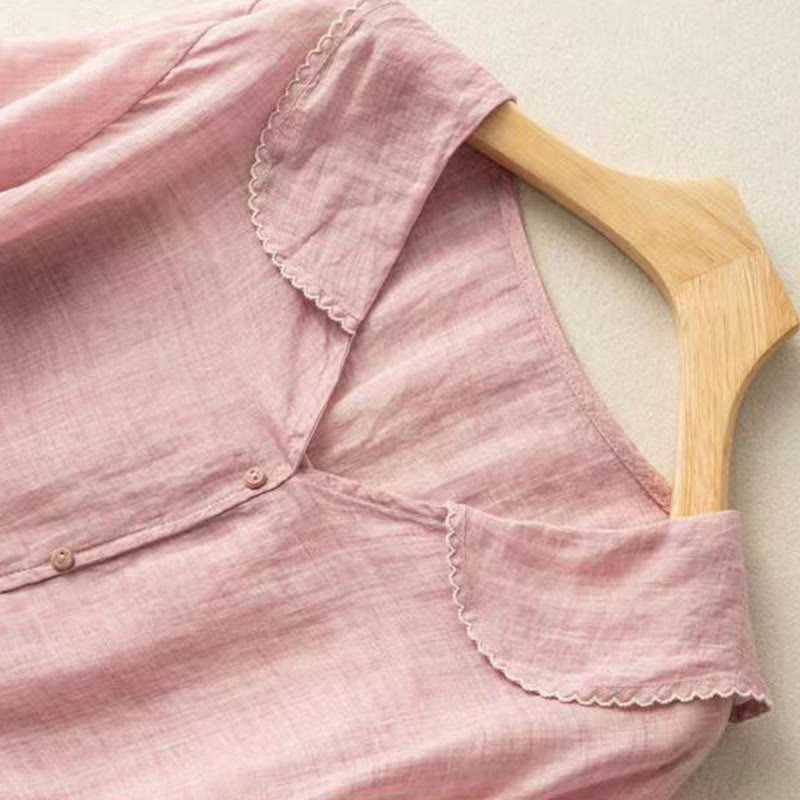 Camicia da donna in cotone con collo medio, manica corta, casual e semplice, con bottoni e motivo Buddha Stones
