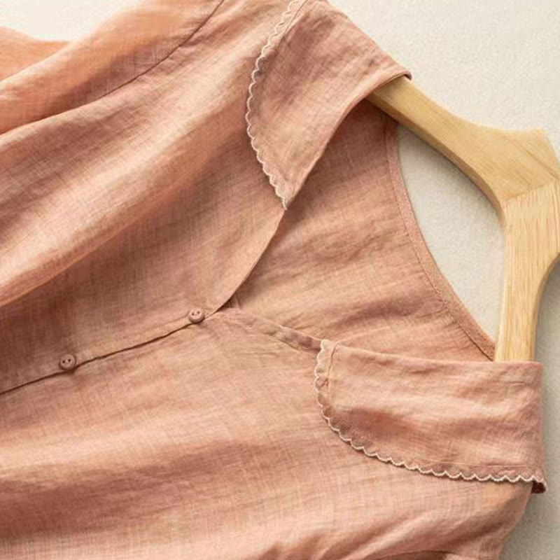 Camicia da donna in cotone con collo medio, manica corta, casual e semplice, con bottoni e motivo Buddha Stones