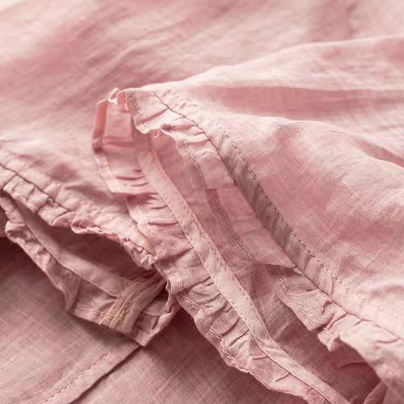 Camicia da donna in cotone con collo medio, manica corta, casual e semplice, con bottoni e motivo Buddha Stones
