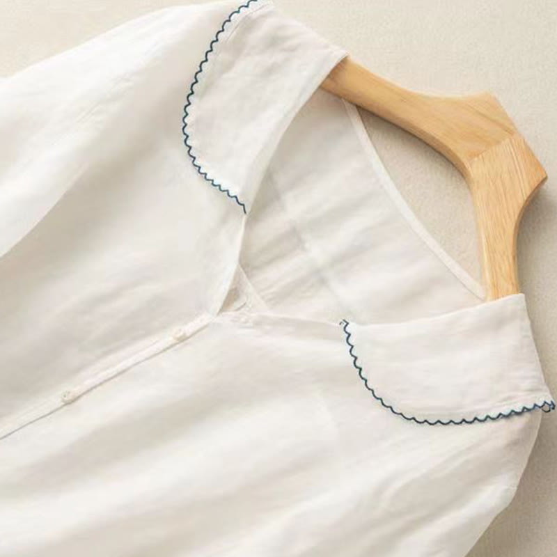 Camicia da donna in cotone con collo medio, manica corta, casual e semplice, con bottoni e motivo Buddha Stones