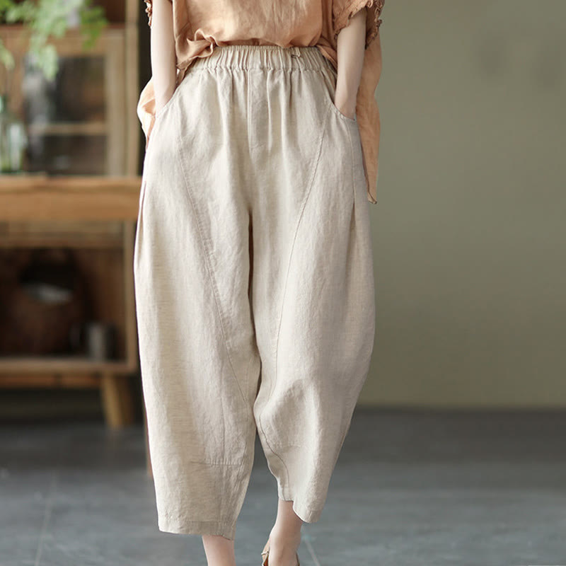Pantaloni harem da donna in cotone e lino con tasche, modello Buddha Stones, casual, estivi, con cuciture semplici
