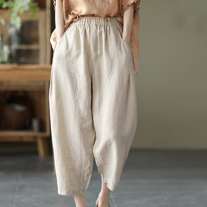 Pantaloni harem da donna in cotone e lino con tasche, modello Buddha Stones, casual, estivi, con cuciture semplici