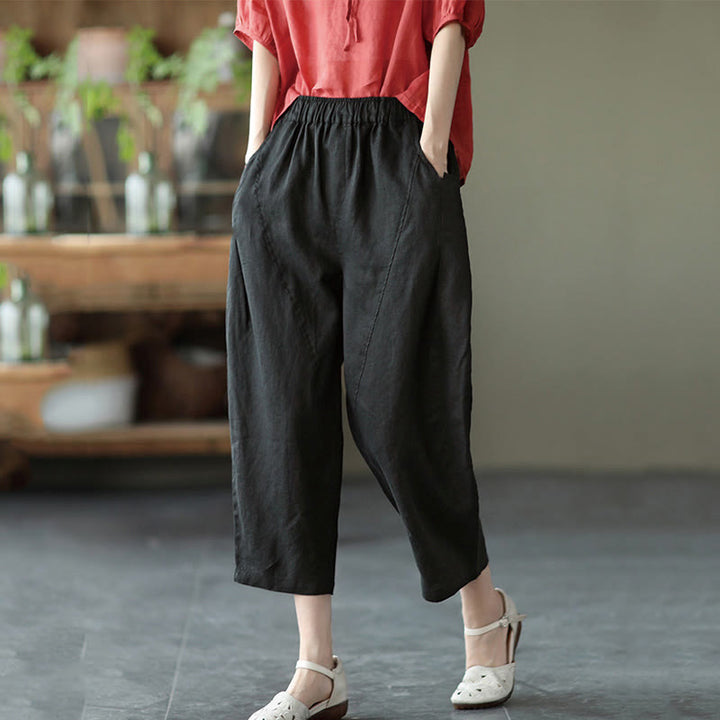 Pantaloni harem da donna in cotone e lino con tasche, modello Buddha Stones, casual, estivi, con cuciture semplici