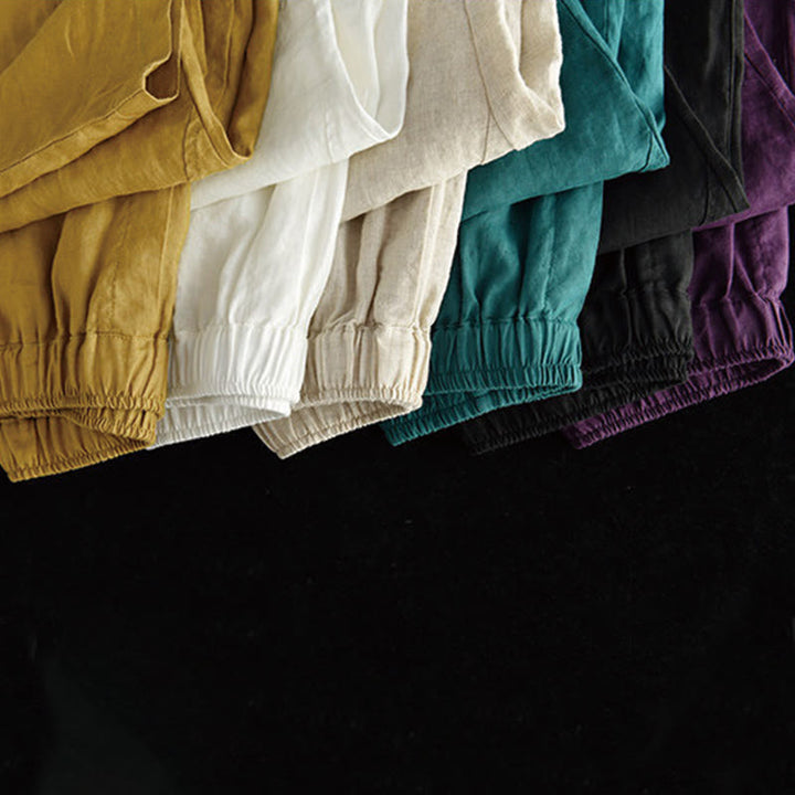 Pantaloni harem da donna in cotone e lino con tasche, modello Buddha Stones, casual, estivi, con cuciture semplici