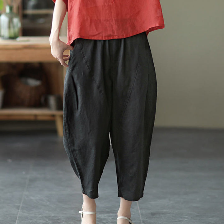 Pantaloni harem da donna in cotone e lino con tasche, modello Buddha Stones, casual, estivi, con cuciture semplici