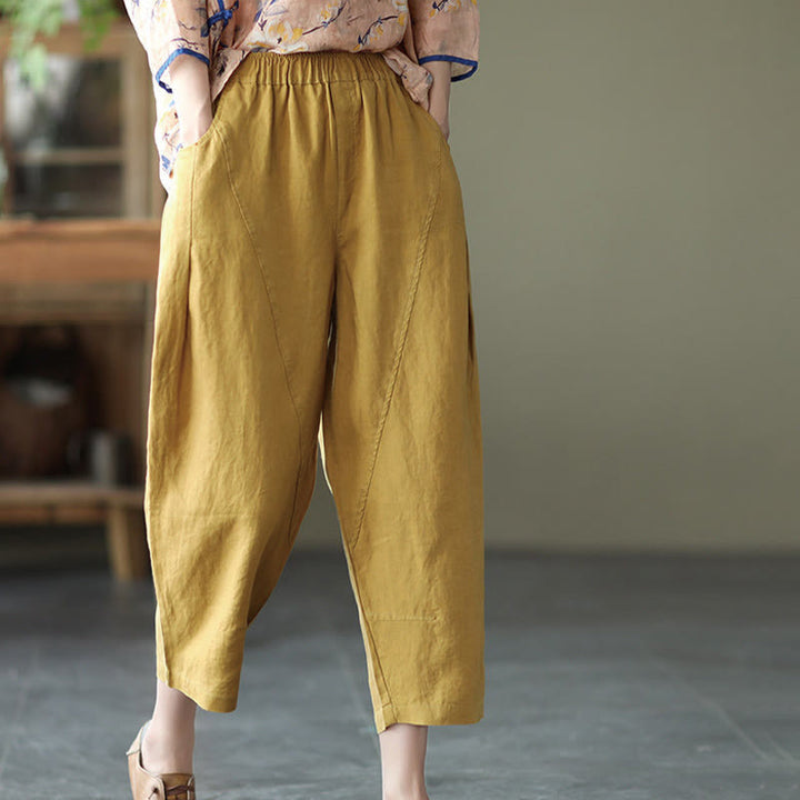 Pantaloni harem da donna in cotone e lino con tasche, modello Buddha Stones, casual, estivi, con cuciture semplici
