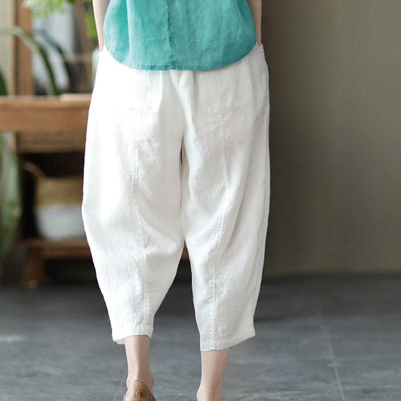 Pantaloni harem da donna in cotone e lino con tasche, modello Buddha Stones, casual, estivi, con cuciture semplici