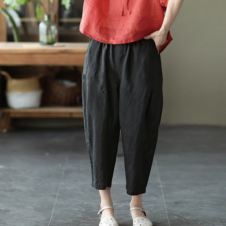 Pantaloni harem da donna in cotone e lino con tasche, modello Buddha Stones, casual, estivi, con cuciture semplici