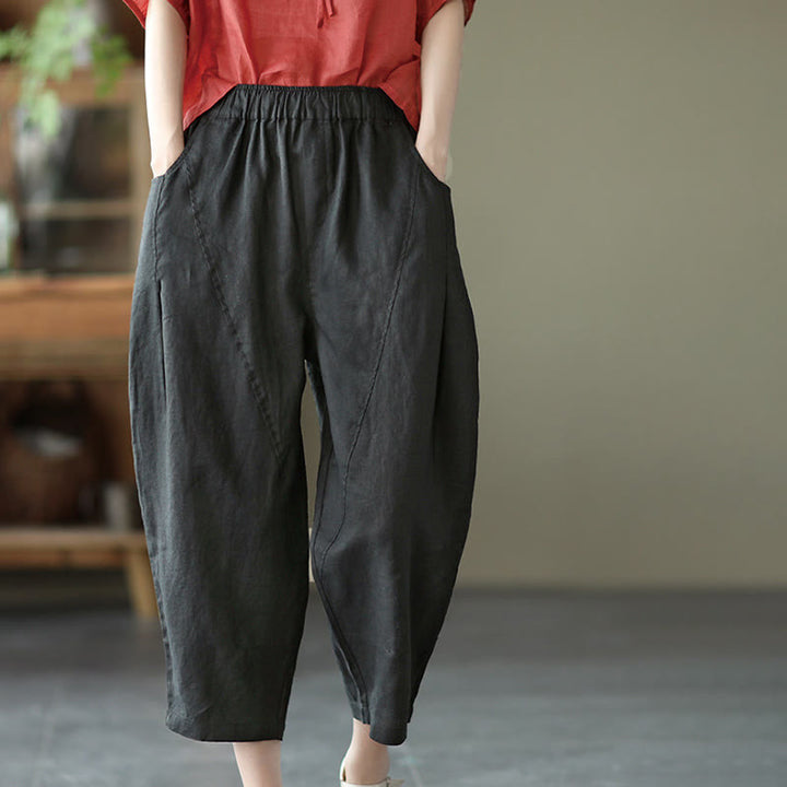 Pantaloni harem da donna in cotone e lino con tasche, modello Buddha Stones, casual, estivi, con cuciture semplici