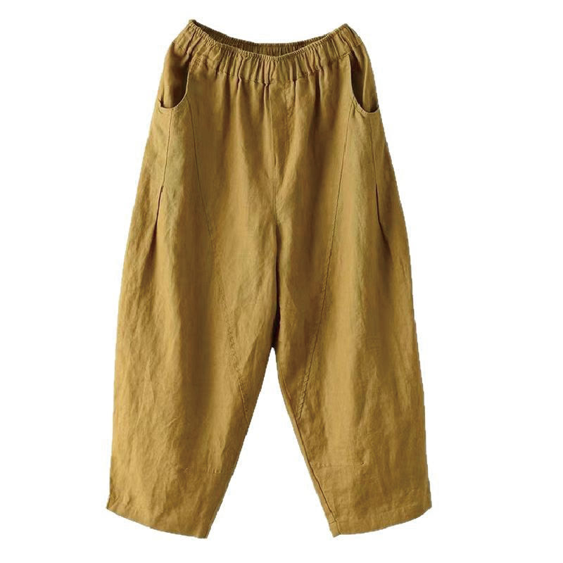 Pantaloni harem da donna in cotone e lino con tasche, modello Buddha Stones, casual, estivi, con cuciture semplici