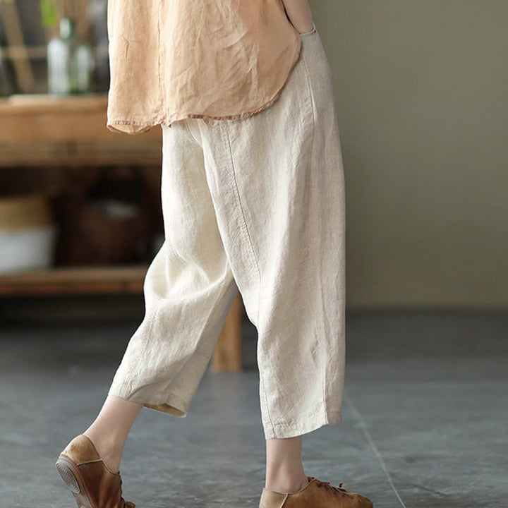 Pantaloni harem da donna in cotone e lino con tasche, modello Buddha Stones, casual, estivi, con cuciture semplici