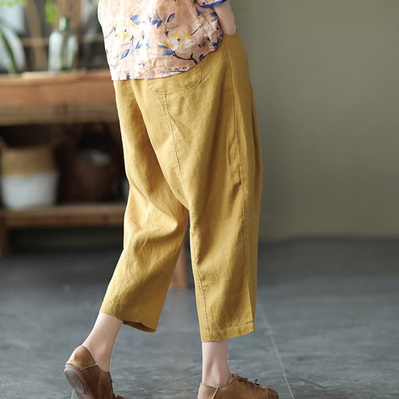 Pantaloni harem da donna in cotone e lino con tasche, modello Buddha Stones, casual, estivi, con cuciture semplici