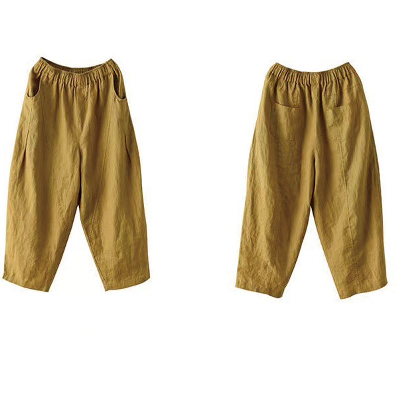 Pantaloni harem da donna in cotone e lino con tasche, modello Buddha Stones, casual, estivi, con cuciture semplici