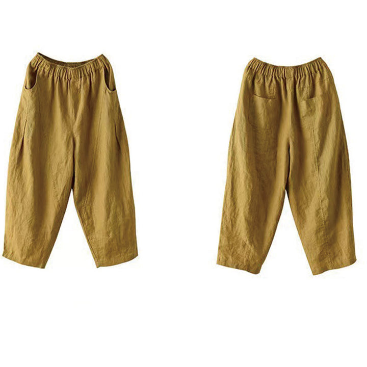 Pantaloni harem da donna in cotone e lino con tasche, modello Buddha Stones, casual, estivi, con cuciture semplici
