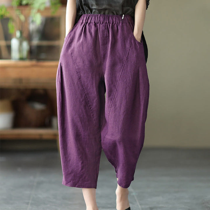Pantaloni harem da donna in cotone e lino con tasche, modello Buddha Stones, casual, estivi, con cuciture semplici