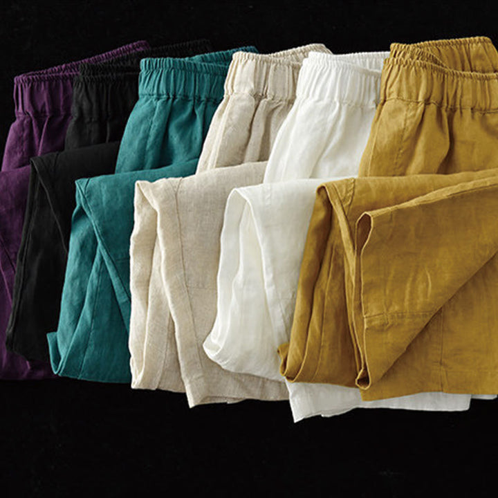 Pantaloni harem da donna in cotone e lino con tasche, modello Buddha Stones, casual, estivi, con cuciture semplici