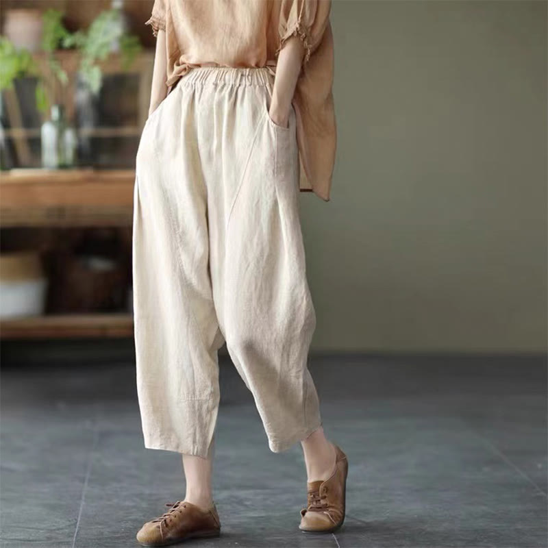 Pantaloni harem da donna con tasche, modello semplice, casual ed estivo, con cuciture Buddha Stones - Beige - US8-10, UK/AU12-14, EU40-42 (2XL) - image 22