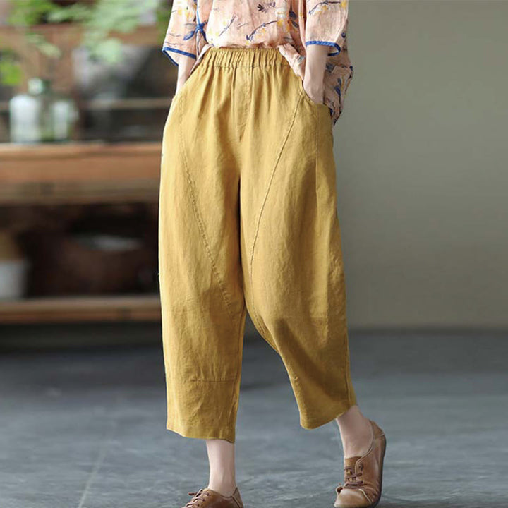 Pantaloni harem da donna in cotone e lino con tasche, modello Buddha Stones, casual, estivi, con cuciture semplici
