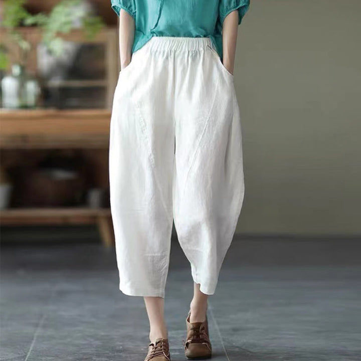 Pantaloni harem da donna in cotone e lino con tasche, modello Buddha Stones, casual, estivi, con cuciture semplici
