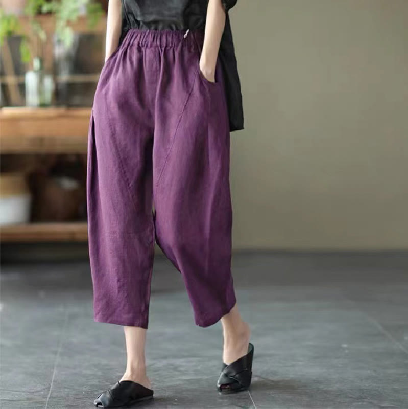 Pantaloni harem da donna in cotone e lino con tasche, modello Buddha Stones, casual, estivi, con cuciture semplici