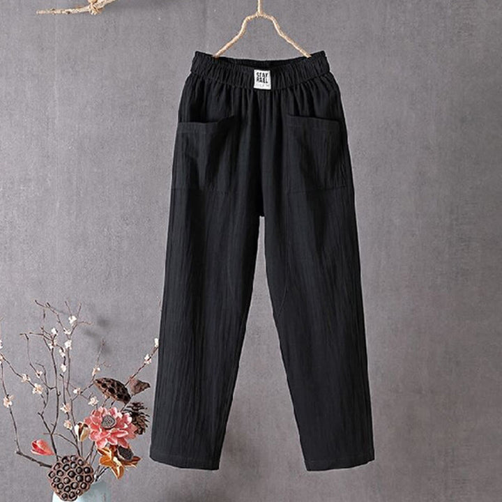 Pantaloni harem da donna con elastico in vita, colore puro, con tasche , Buddha Stones Summer - Nero - US14, UK/AU18, EU46 (4XL) - image 2