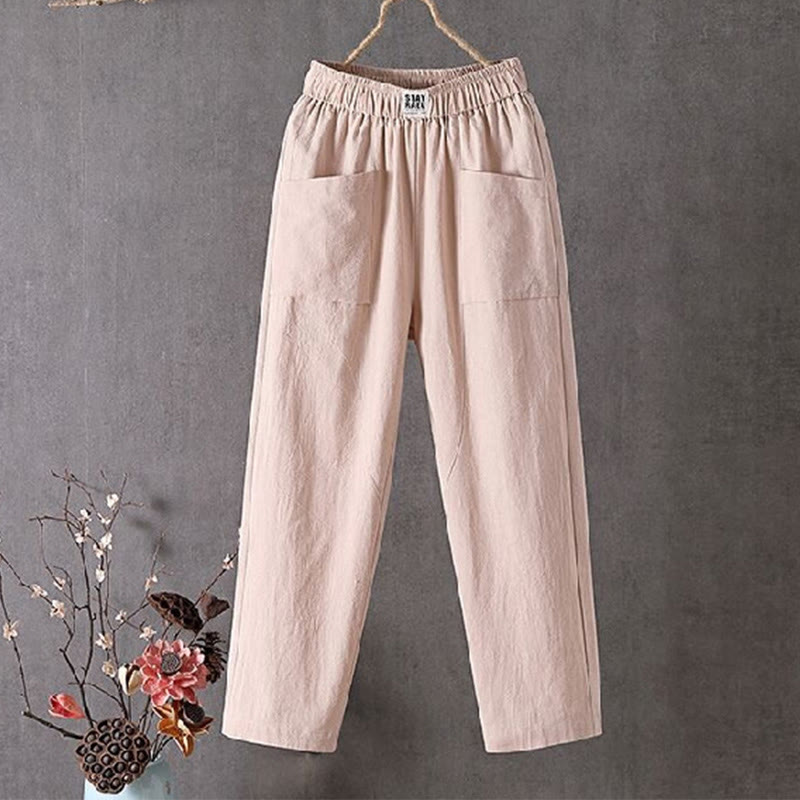 Pantaloni harem da donna con elastico in vita, colore puro, con tasche , Buddha Stones Summer - NavajoWhite - US14, UK/AU18, EU46 (4XL) - image 6