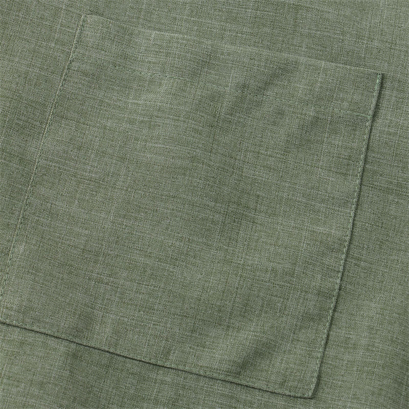Camicia da uomo estiva Buddha Stones con bottoni e maniche corte in cotone e lino con tasca