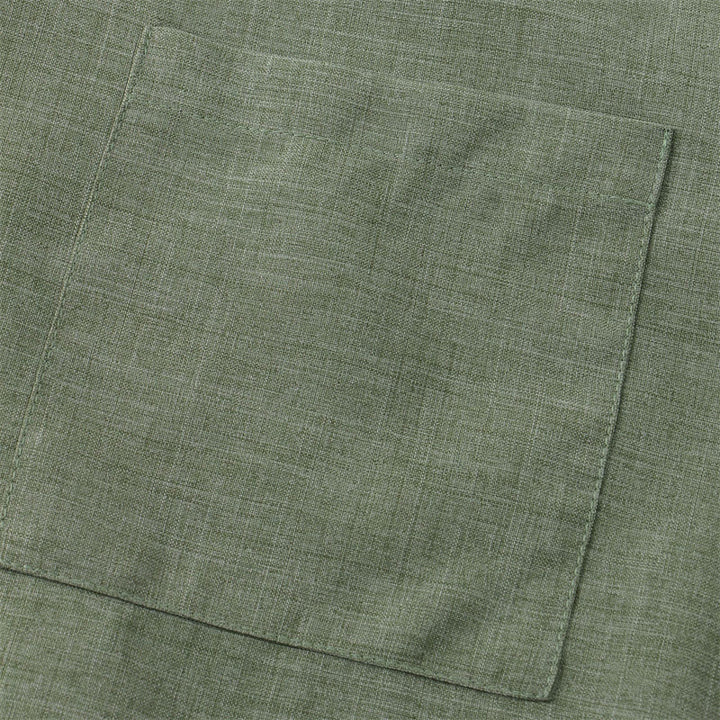 Camicia da uomo estiva Buddha Stones con bottoni e maniche corte in cotone e lino con tasca