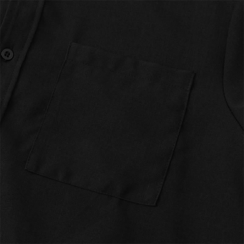 Camicia da uomo estiva Buddha Stones con bottoni e maniche corte in cotone e lino con tasca