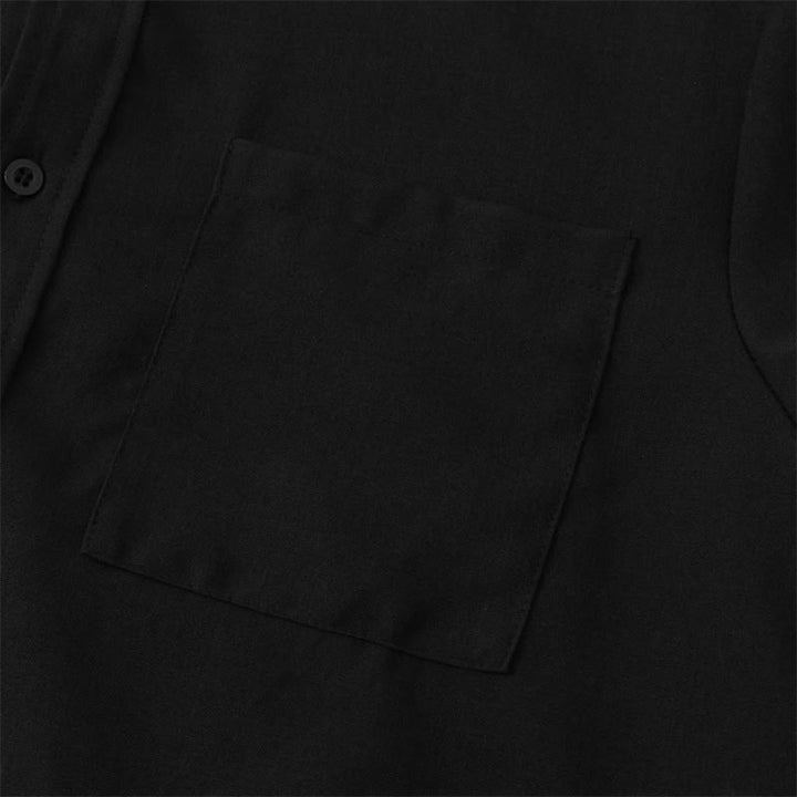 Camicia da uomo estiva Buddha Stones con bottoni e maniche corte in cotone e lino con tasca